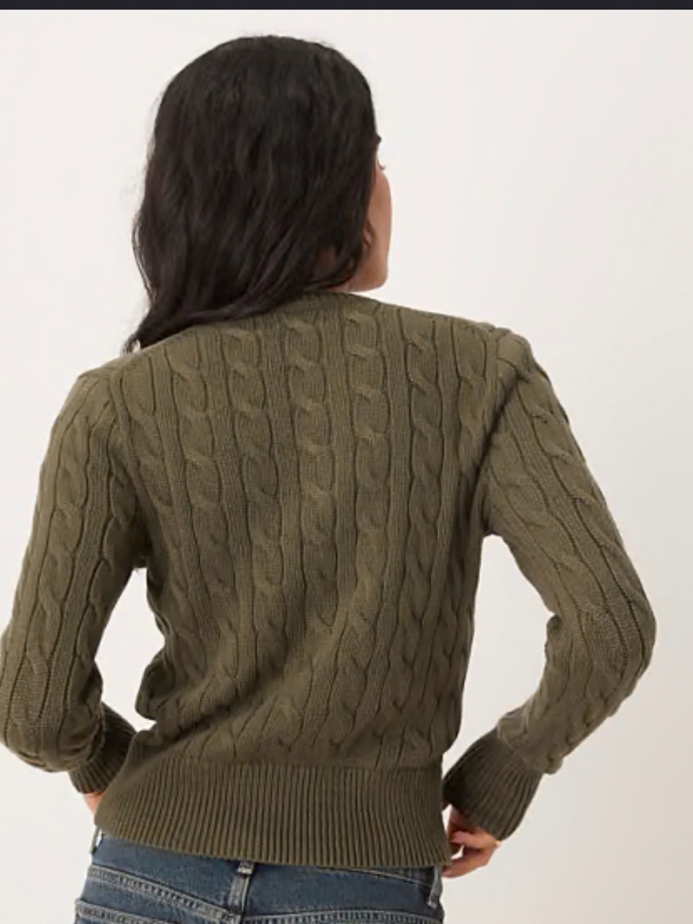 Ralph Lauren Olive Green Cable-Knit Cardigan Sweater - Picture 3 of 7